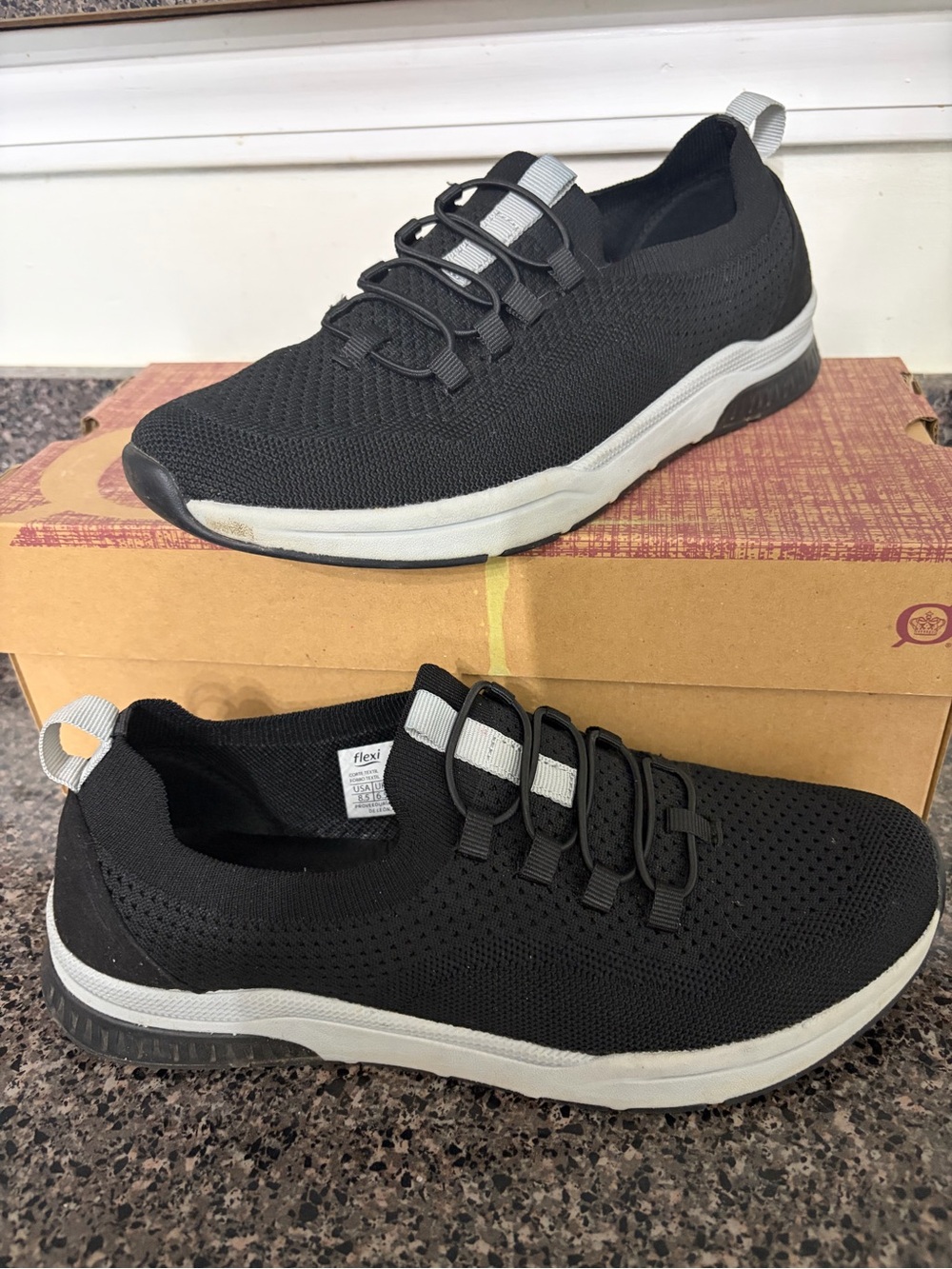 Flexi Women's Black Knit Slip-On Athletic Sneakers with White Accents